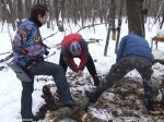 Самые сознательные пилят дрова для костра